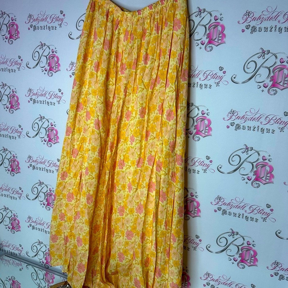 Jackson Rowe skirt maxi long flowers Floral Yellow Skirt pink orange